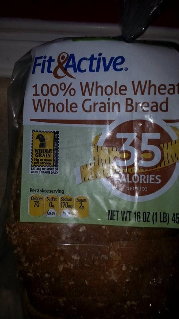 Fit & Active 35 calorie 100% Whole Wheat Whole Grain Bread - Food ...