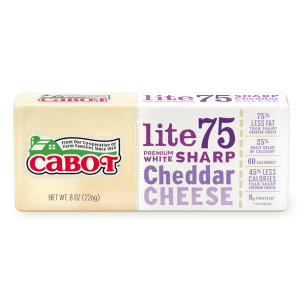 Cabot Lite 75 Premium White Sharp Cheddar Cheese - Food Library ...